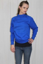 Vintage 80s Cobalt Blue Thin Softest Acrylic RAGLAN Slv Retro Sweatshirt Shirt S