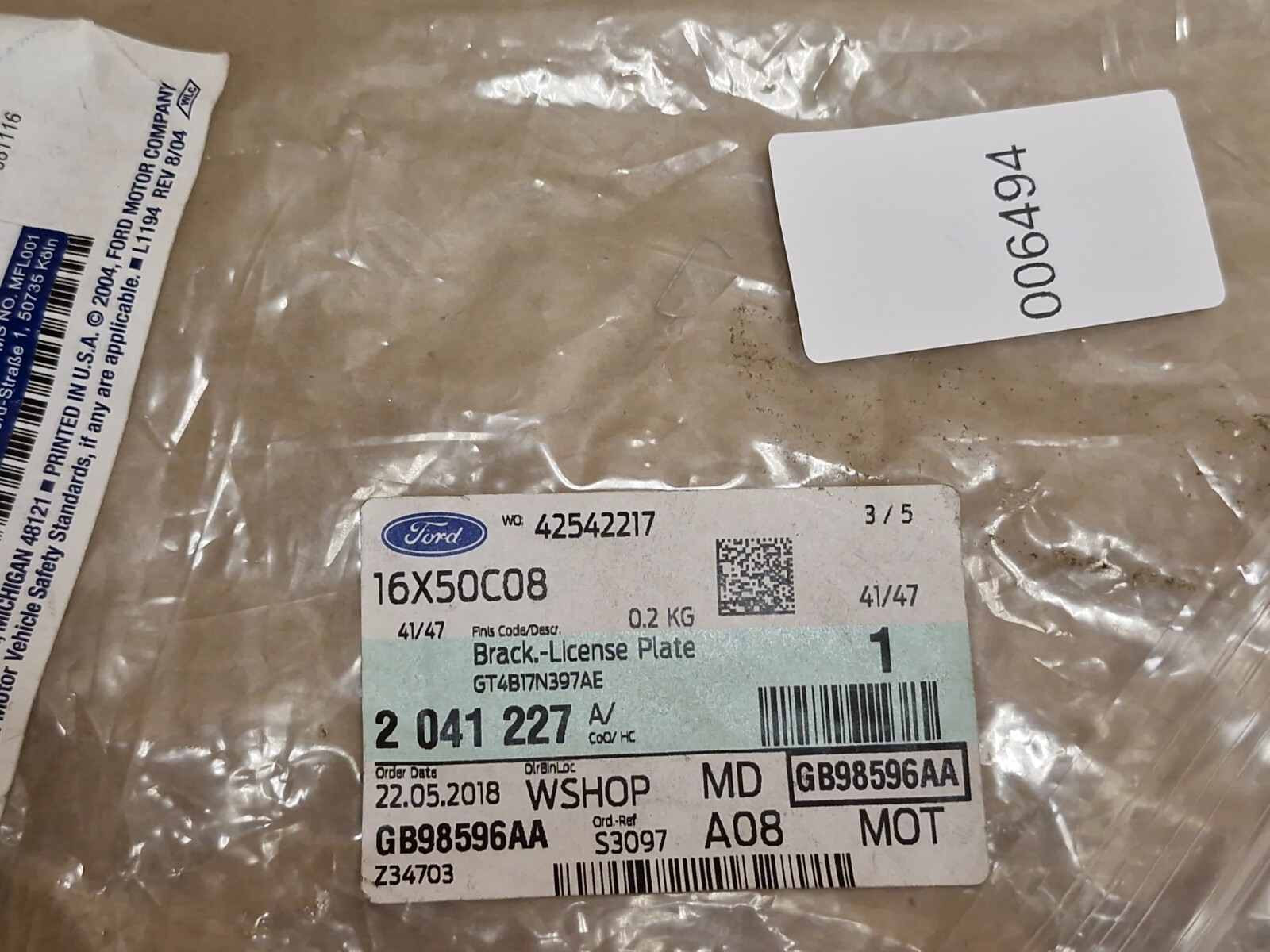 Genuine Ford License Plate Bracket 2041227 for sale online | eBay 