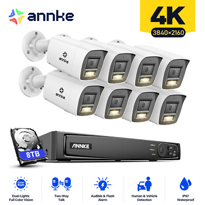 ANNKE 8CH 12MP NVR PoE 4K Color Night Security Camera System Two Way Audio IP67
