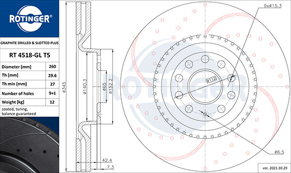 Rotinger 2X Bremsscheibe Vorne Ø345 Mm FüR VW Golf VI 5K1 1.4 Passat Variant-image