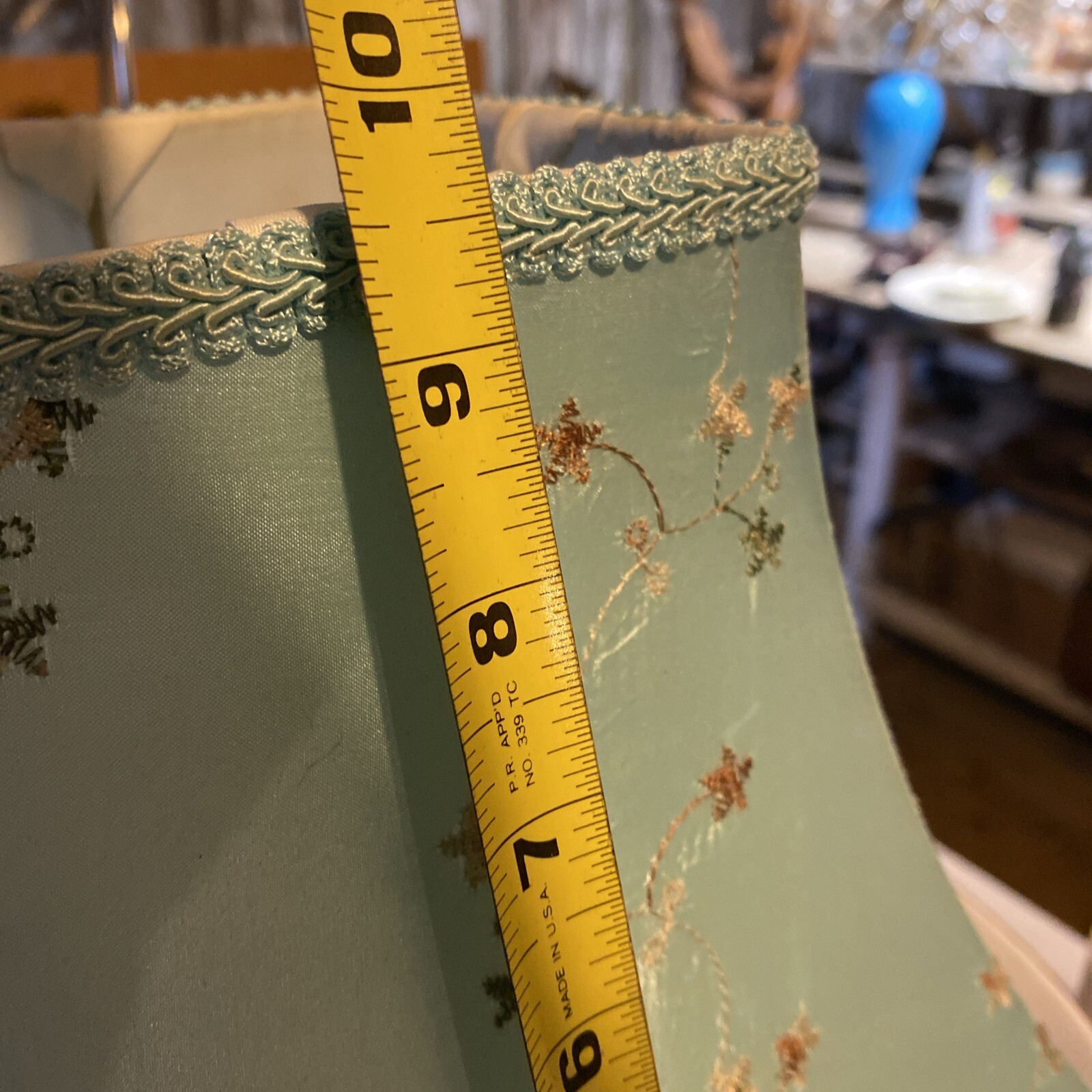Embroidered Tapered Square Sky Blue Floral silk lamp.SHADE 5.25x9.5x11 W/ Harp eBay