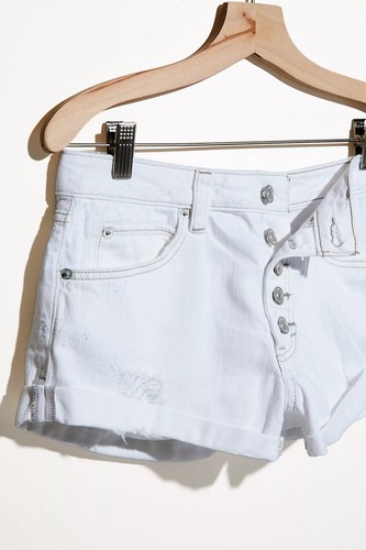 Free People Romeo Rolled Cut Off Distressed Jeans Shorts White Size 28 NEW - Picture 3 of 7