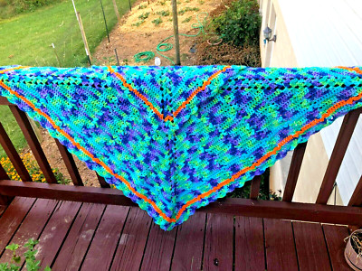 NEW! CUTE BLUE Handmade Afghan CROCHETED BLANKET Throw, 4.5 FT, COZY & WARM