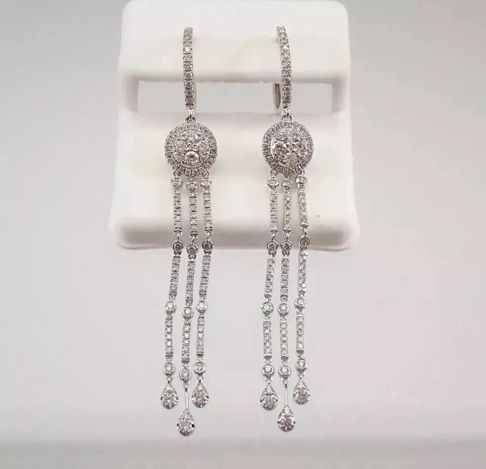 2.50Ct Round Cut Moissanite Women's Drop Dangle Earrings 14K White Gold Plated - Image 4 of 4