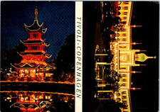 Vintage Postcard Tivoli Copenhagen Denmark Night Bazaar