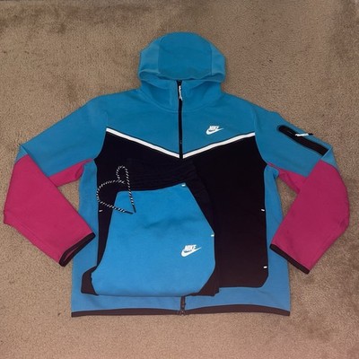 nike tech fleece blue pink white suit size L/L CU4489-015 CU4485-015
