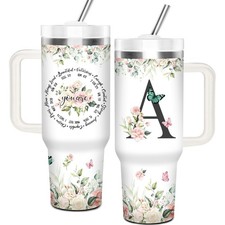 Christian Gifts for Women, Initial A Tumbler 40Oz with Handle and Straw for W...