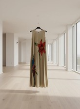 Abito lungo oro LUMINA fantasia floreale