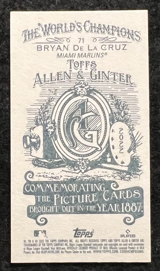 2022 Allen & Ginter - A&G Mini - #71 - Bryan De La Cruz - Marlins - RC - Image 2 of 2