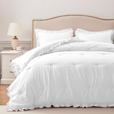 HARBOREST Queen Comforter Set White - Ruffle for Queen, 
