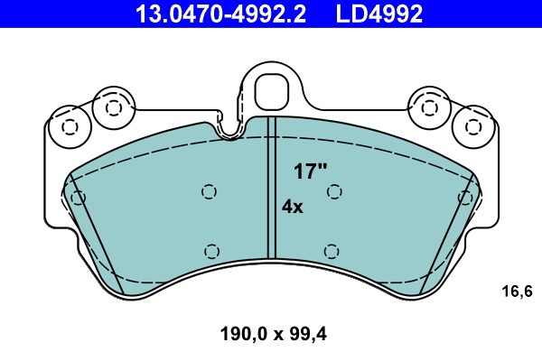 13.0470-4992.2 ATE brake pad set, disc brake for Porsche, VW