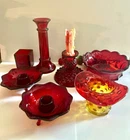 Fenton Red/Orange Cadmium Amberina/Ruby Red 7 Piece Set Great UV Reaction Mint!!