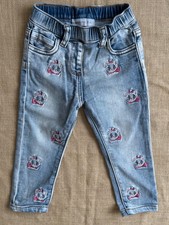 Pantaloni denim Monnalisa bambina gattino gatto stampa ricamata *taglia 18-24M
