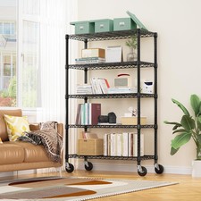 M MZG Steel Storage Shelving 5-Tier Utility Shelving Unit with Wheels Wire Rack