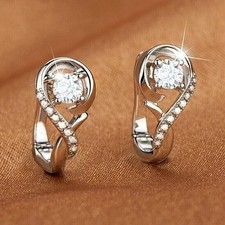 2.00 Ct Round Cut Moissanite Huggie Hoop Earrings 14k White Gold Plated