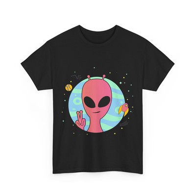 Alien Peace Sign Hand Planet Stars UFO Alien Lovers Cute T-Shirt