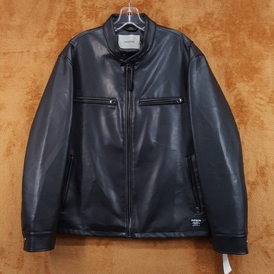 HUDSON Jacket Mens Medium Black Faux Leather Zip Up Stand Collar $228