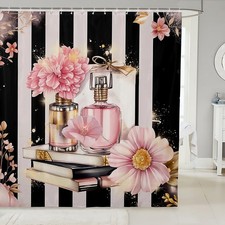 Pink Floral Shower Curtain Modern Fashion Girly Bath Curtain Romantic Makeup ...