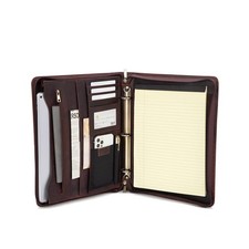 Genuine Leather Portfolio with 3 Ring Binder, Full Grain Leather Padfolio Zip...
