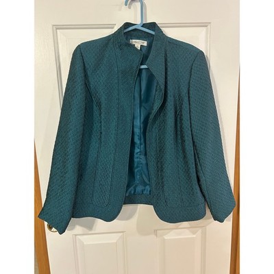 COLD WATER CREEK WOMANS BLUE TEAL QUILTED BLAZER JACKET LINED ELEGANT OLD MONEY