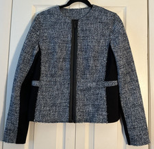 Elie Tahari Blue Boucle Tweed Mixed Media Zipper Jacket Women  s Size 6