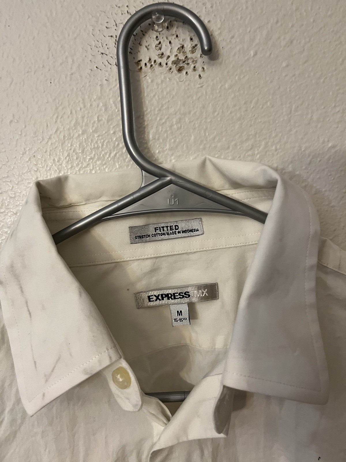 Express 1MX Fitted Solid Button Shirt White Dress… - image 2