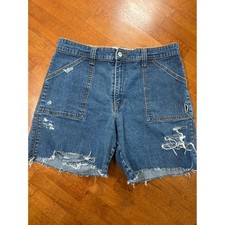 Levi 550 Denim Shorts Girls Size 14 Blue Relaxed Distressed Cut Off Jean Shorts