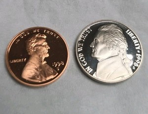 1998-S **PROOF**  LINCOLN CENT & 5 CENT NICKLE COINS FROM THE US MINT PROOF SET