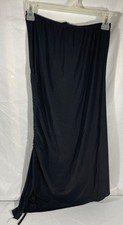 PRETTYLITTLETHING Black Slinky Bandeau Ruched Side Frill Hem Bodycon Dress Sz 12