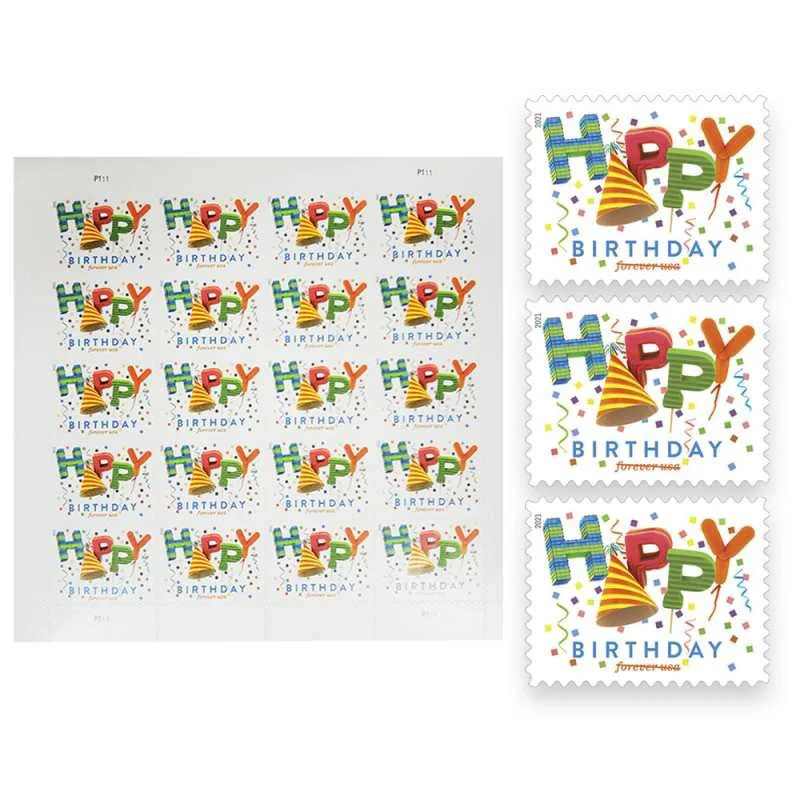 USPS Happy Birthday Forever Stamps 2021 - Sheet of 20 Postage Stamps