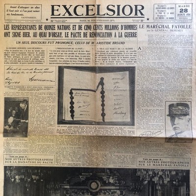 Tagebuch Excelsior 28.08.1928 # Fayolle # Signature du Pacte Briand Kellogg Paris