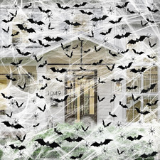1200 Sq Ft Halloween Spider Webs 120 Bats 50 Spiders Party Decor Set