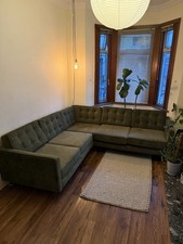 Swoon Editions Porto 5 Seater Corner Sofa Green Velvet RRP £2,939