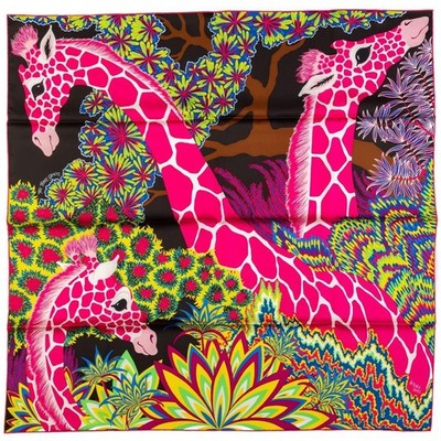 Hermes Scarf Stole The Three Graces Pink Giraffe Alice Shirley Silk Auth 90 cm