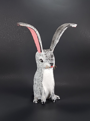 VTG Wood Carved Rabbit Figure by Hector Rascon Hand-painted Bunny