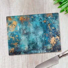 Blue Gold Tranquil Pattern Glass Chopping Board Large Kitchen Worktop Saver