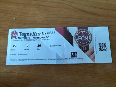 Collectors ticket 25/26 1.FC Nuremberg-Hannover 96