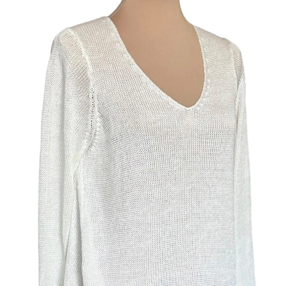 Suéter Acrobat 100% Lino Talla L Blanco Cuello en V Calce Relajado Lagenlook Costero Nuevo sin Etiquetas Foto 4 de 4