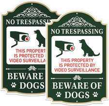 No Trespassing Beware of Dogs Sign, 2 Pack 12x8 Rust-Free Aluminum Metal Warning