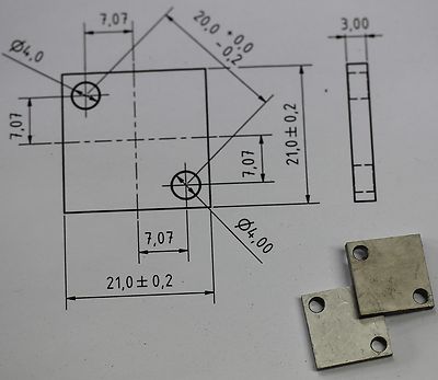 5 x Titanium Grade 1, Plate acc. Drw / Platten ach Zng 3 x 21 x 21 mm* .