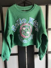 NWT HELLO KITTY UNIVERSITY Green Crop Sweatshirt Size XL