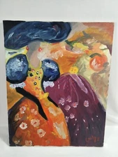 Beautiful Abstract Realism Victorian Lady Original Painting Colorful Signed 