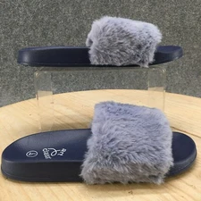 Art Class Sandals Youth 4-5 Aubrianna Single Band Slides Blue Slip On Faux Fur