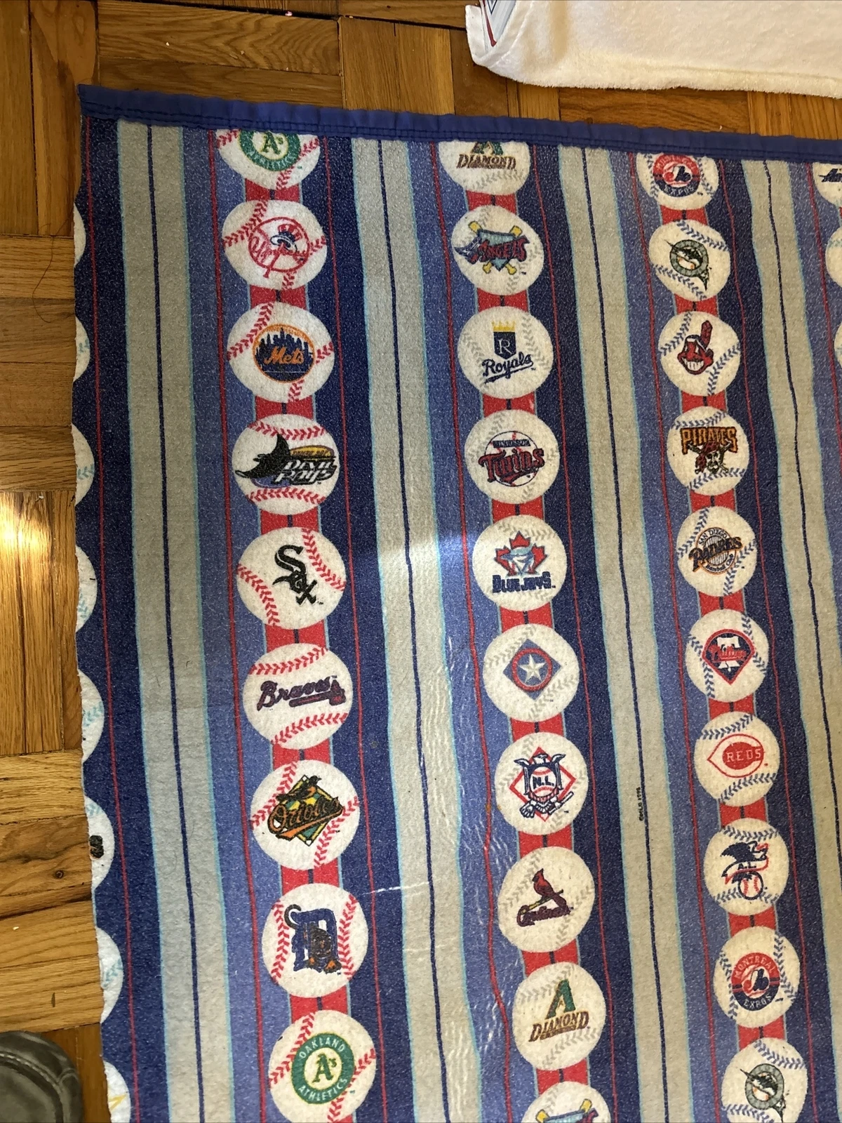 Vintage  Baseball Fleece Blanket Throwback Logos 1998 88 X 72