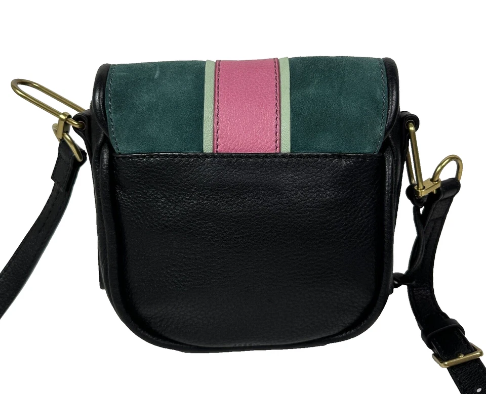 Fossil Rumi Alpine Crossbody Suede Leather Bag Green Pink Black Purse - Image 4 of 4