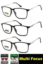 Retro Square Progressive Multi Focus Reading Glasses 3 Power Strengths in 1 lens