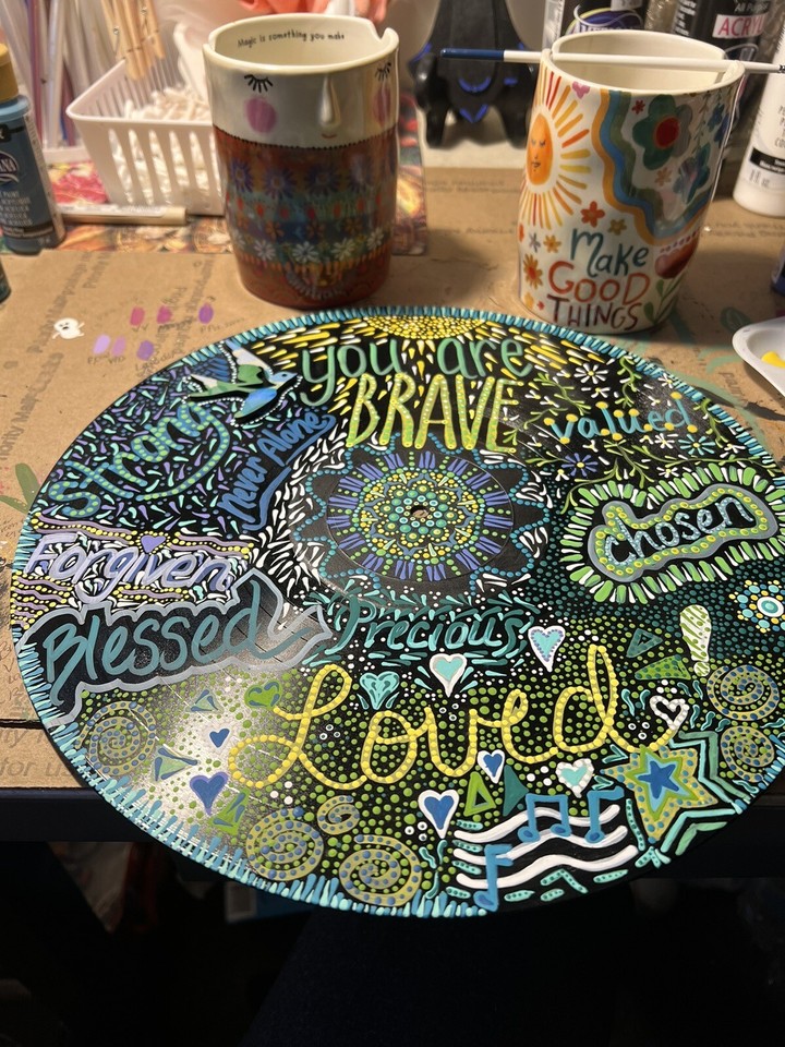 Hand painted dot mandala wall art on vintage vinyl ebay