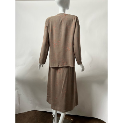 Due Per Due Womens 3 Pc Set Skirt Top Jacket Brown Floral Vintage Petites 12P