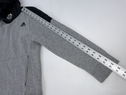 Adidas 3 Stripe Hoodie Sweatshirt Boys L Gray Black Cotton Polyester YGI X4-56 - Picture 10 of 11