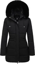 NWT Moerdeng Women's Long Fleece Lined Parka Puffer Coat Faux Fur Hood Sz S